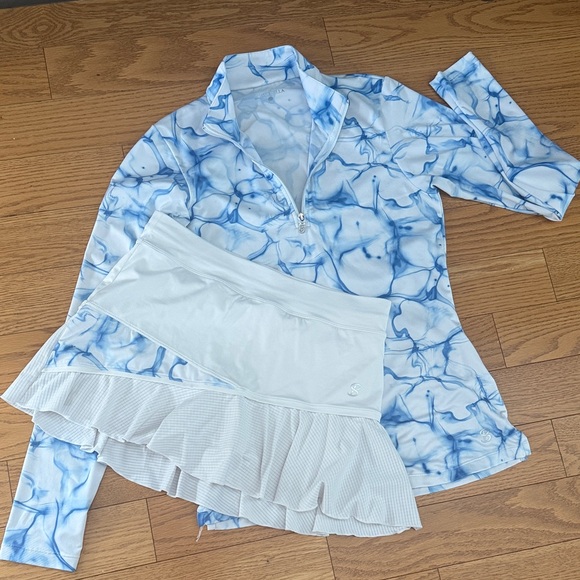 SOFIBELLA TENNIS PICKLEBALL SET blue white Long Sleeve TOP SHIRT SKORT SKIRT S - Picture 4 of 5